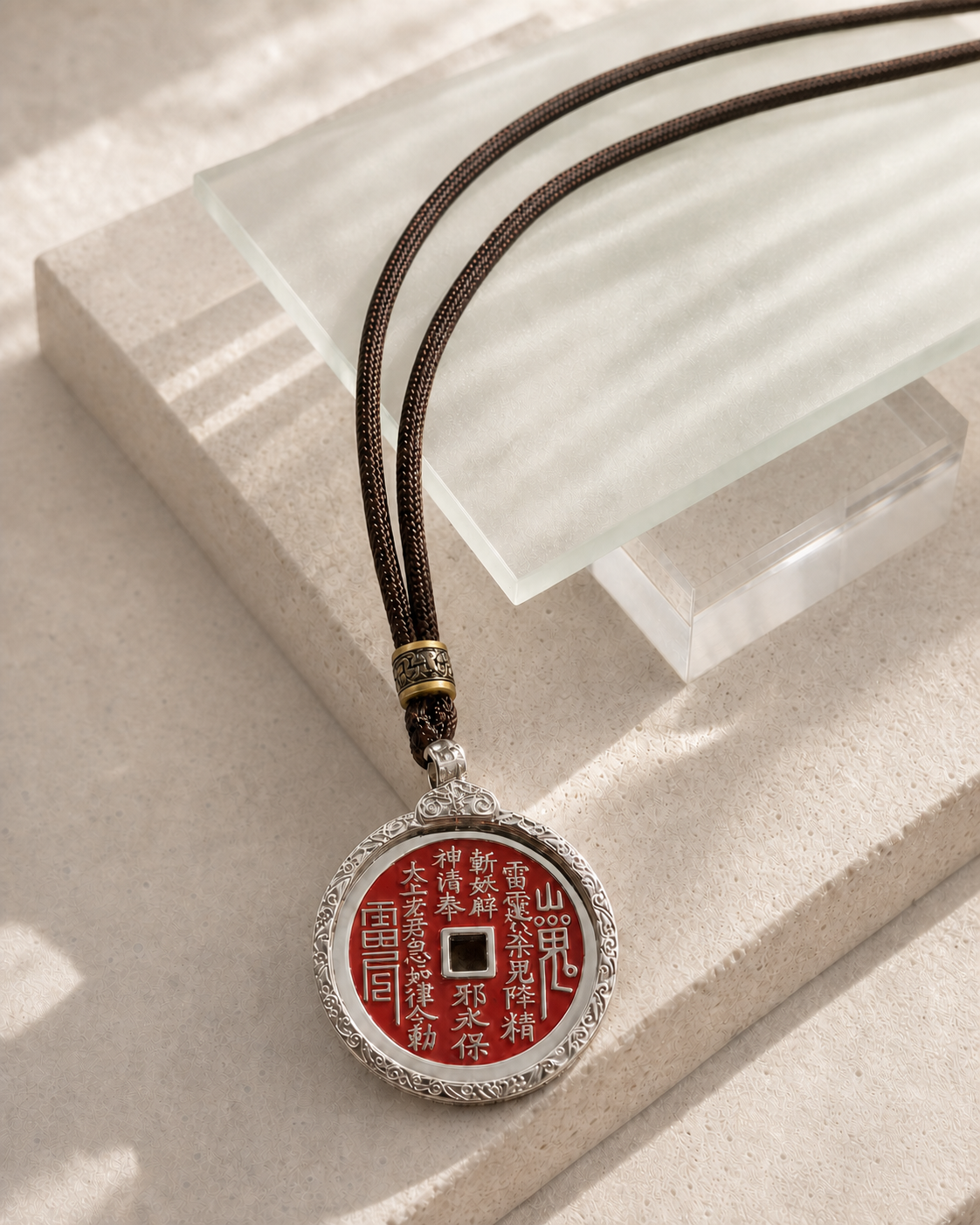 Complete SHAN GUI medallion necklace with black braided cord
