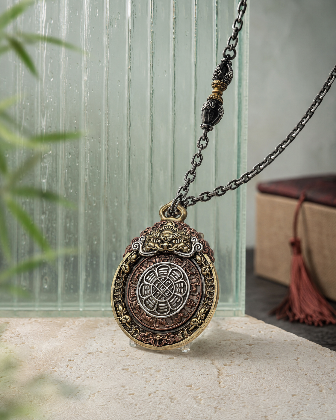 JIU GONG pendant with metal necklace